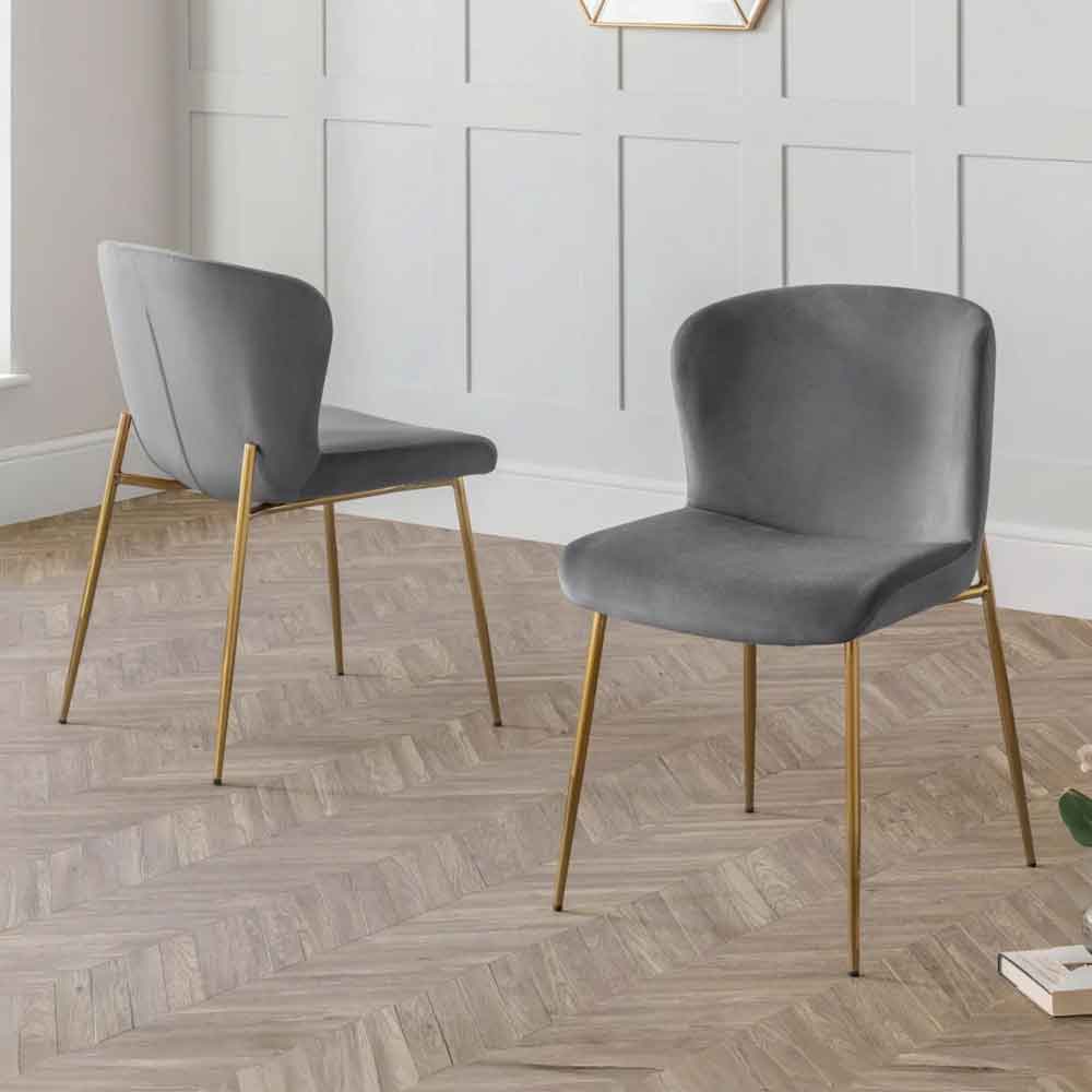 hirosan grey velvet dining chairs with gold legs in pair-image-132418