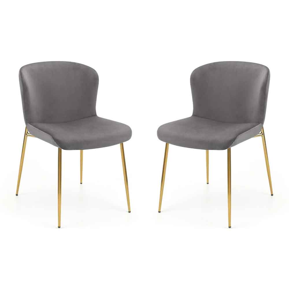 Hirosan Grey Velvet Dining Chairs with Gold Legs in Pair