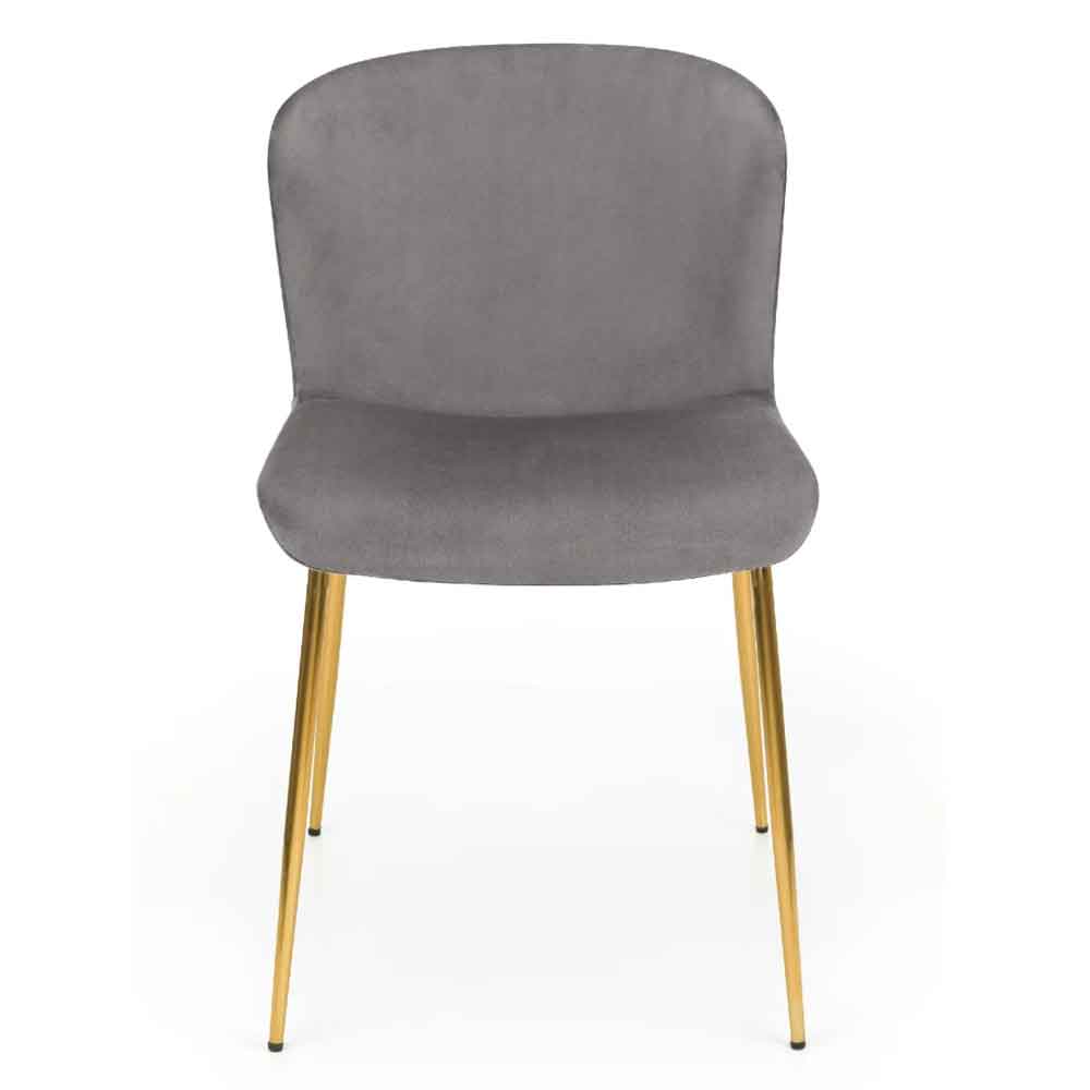 Hirosan Grey Velvet Dining Chairs with Gold Legs in Pair