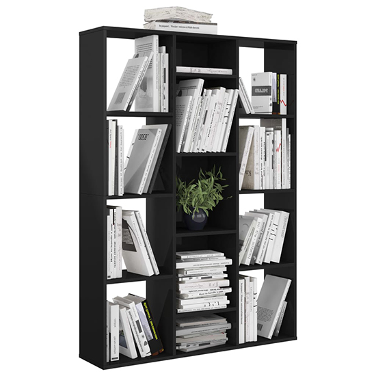 Hiti High Gloss 100cm x 140cm Bookcase With 13 Shelves In Black_3
