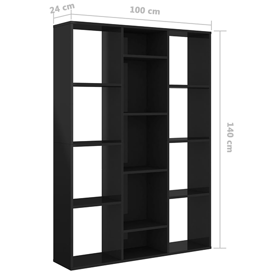 Hiti High Gloss 100cm x 140cm Bookcase With 13 Shelves In Black_7