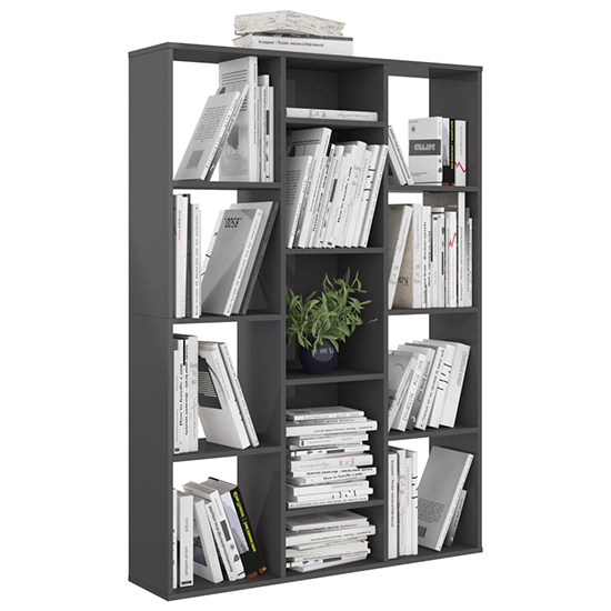 Hiti High Gloss 100cm x 140cm Bookcase With 13 Shelves In Grey_3