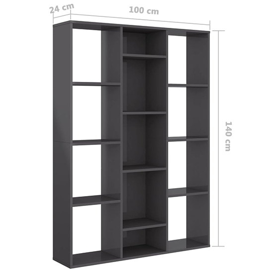 Hiti High Gloss 100cm x 140cm Bookcase With 13 Shelves In Grey_7