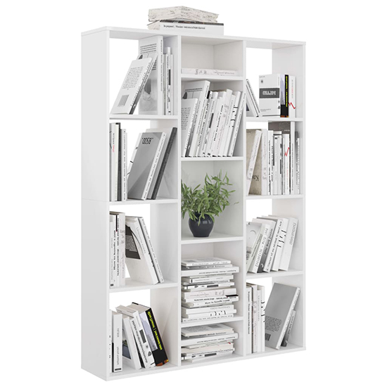 Hiti High Gloss 100cm x 140cm Bookcase With 13 Shelves In White_3
