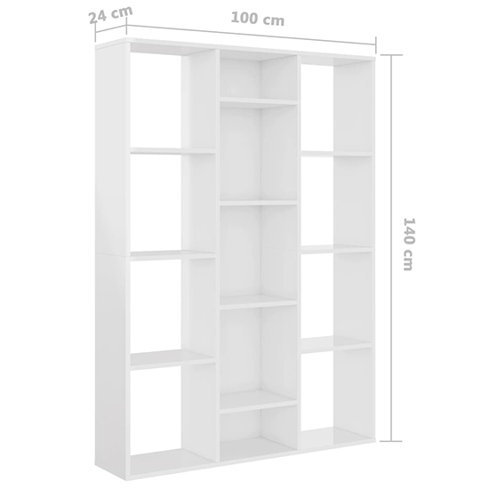 Hiti High Gloss 100cm x 140cm Bookcase With 13 Shelves In White_7