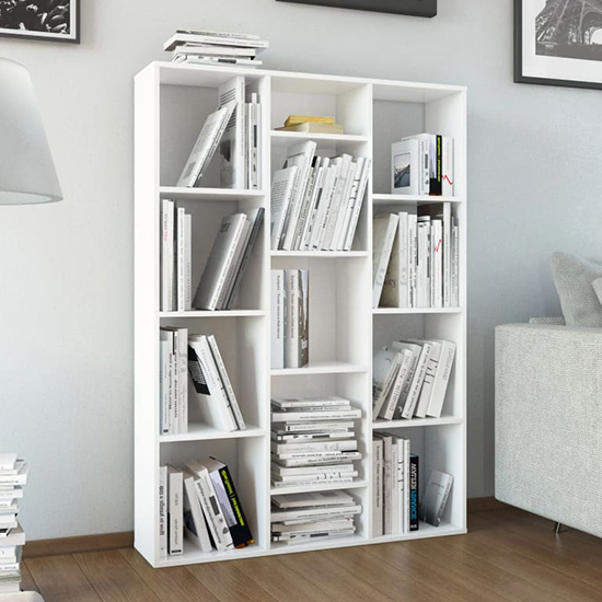 Hiti High Gloss 100cm x 140cm Bookcase With 13 Shelves In White