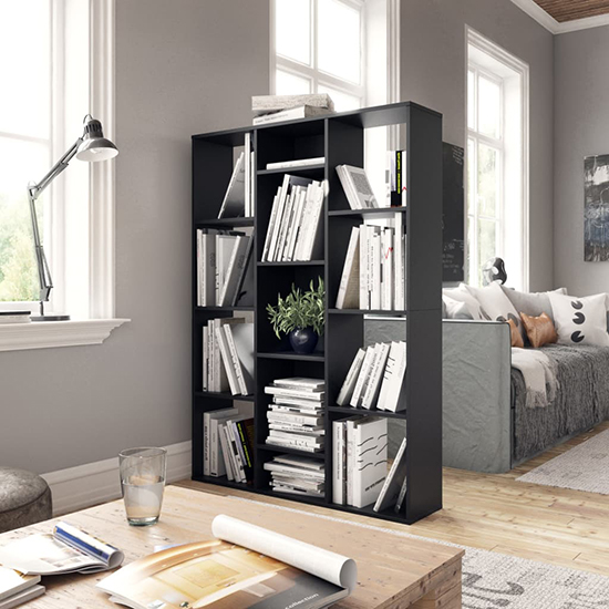 Hiti Wooden 100cm x 140cm Bookcase With 13 Shelves In Black_2
