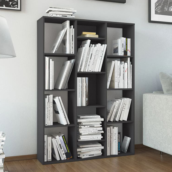 Hiti Wooden 100cm x 140cm Bookcase With 13 Shelves In Grey