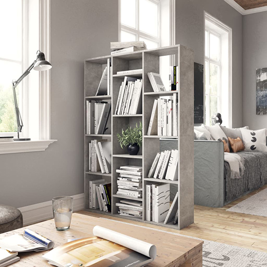 Hiti Wooden 100cm x 140cm Bookcase In Concrete Grey