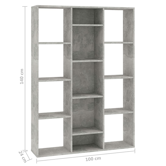 Hiti Wooden 100cm x 140cm Bookcase In Concrete Grey