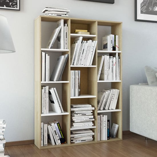 Hiti Wooden 100cm x 140cm Bookcase In White And Sonoma Oak