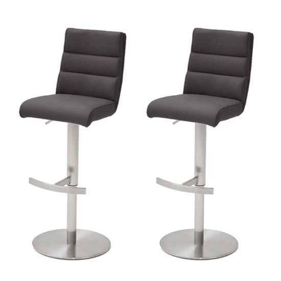 Hiulia Anthracite Leather Bar Stool With Steel Base In Pair_1