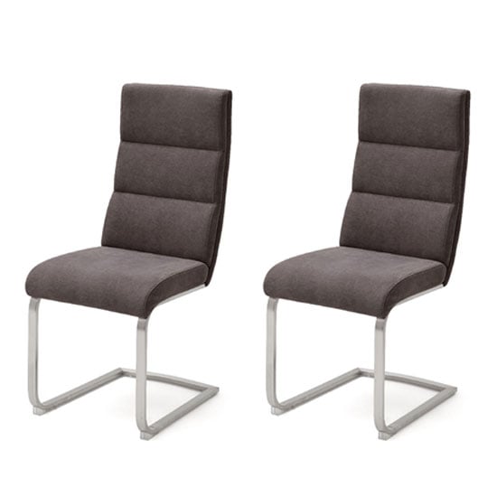 Hiulia Brown Fabric Cantilever Dining Chair In A Pair_1