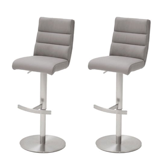 Read more about Hiulia ice grey bar stool with stainless steel base in pair