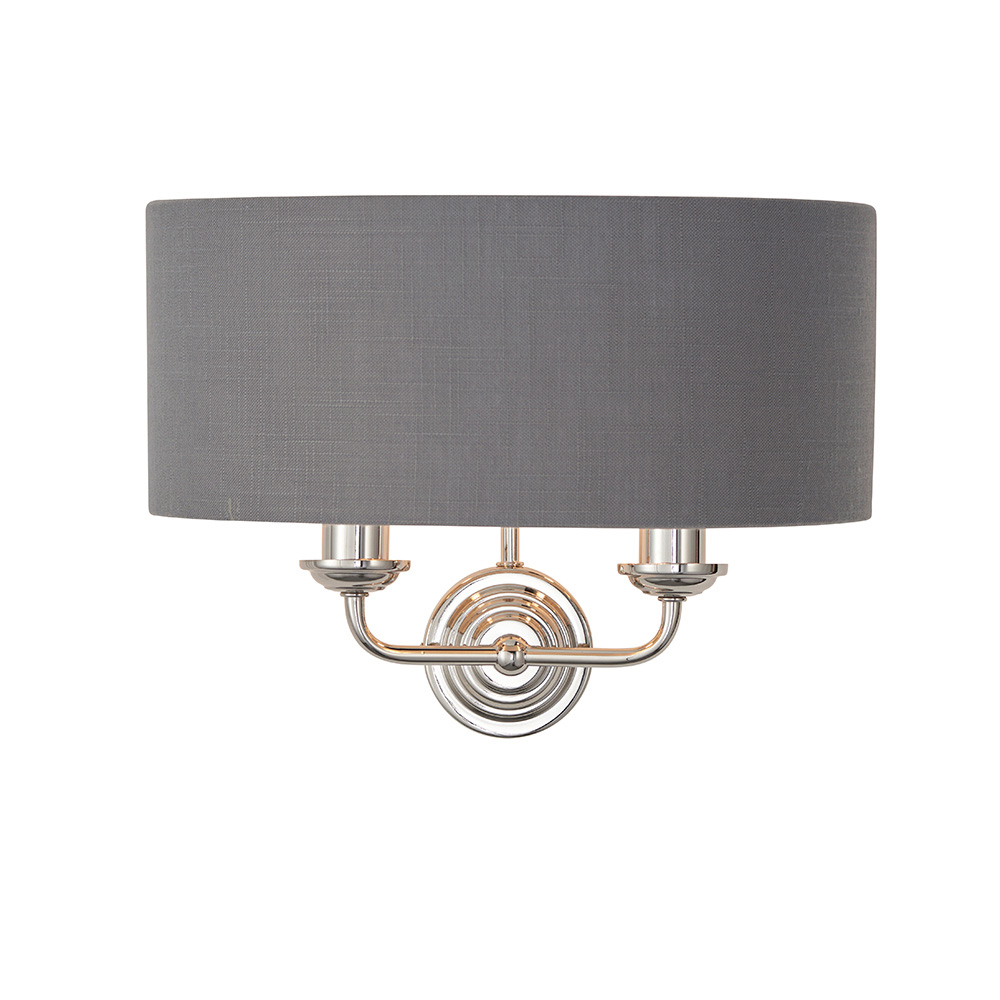 Hixson 2 Light Charcoal Fabric Wall Light In Bright Nickel