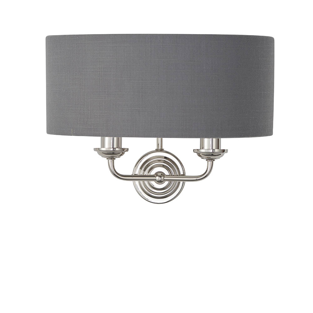 Hixson 2 Light Charcoal Fabric Wall Light In Bright Nickel