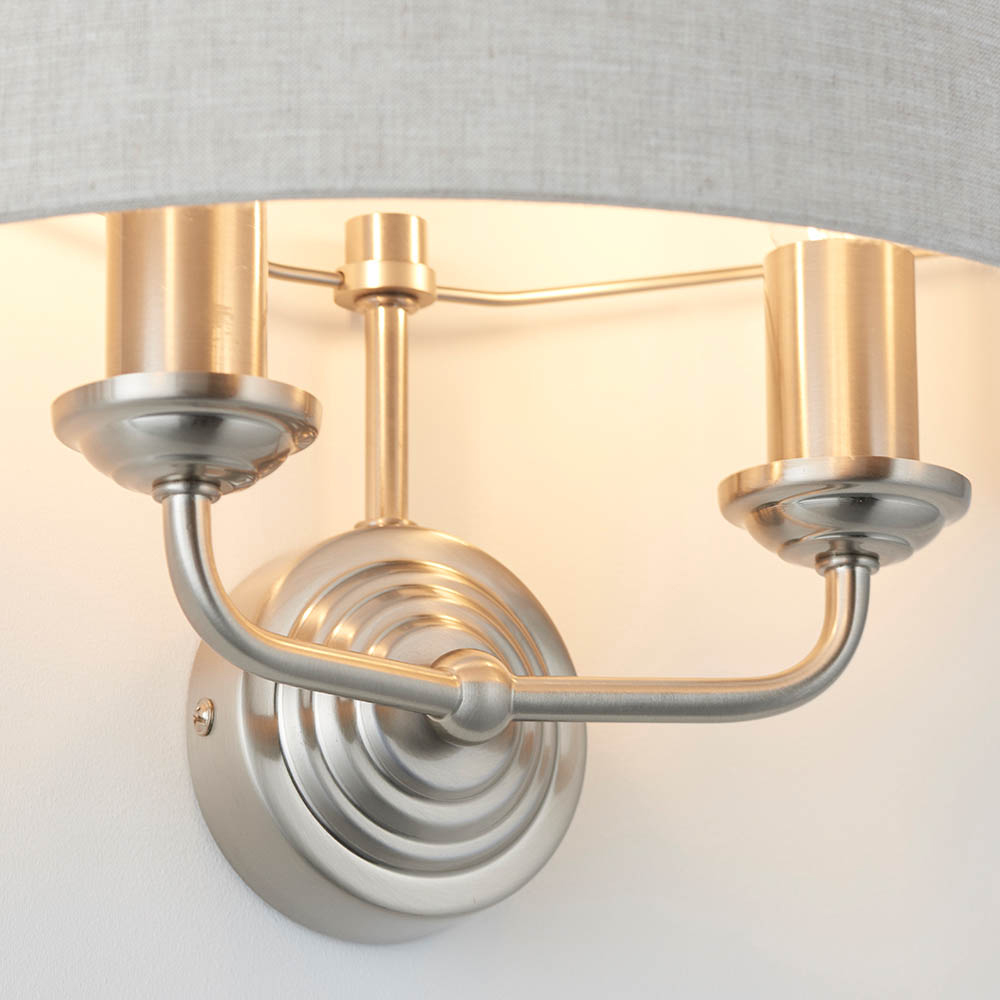 Hixson 2 Light Natural Fabric Wall Light In Brushed Chrome