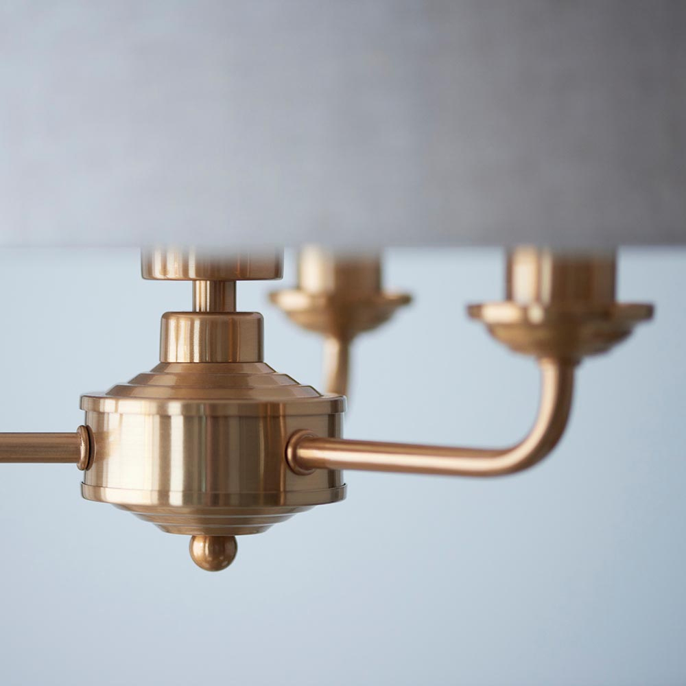Hixson 3 Light Natural Fabric Pendant Ceiling Light In Brass