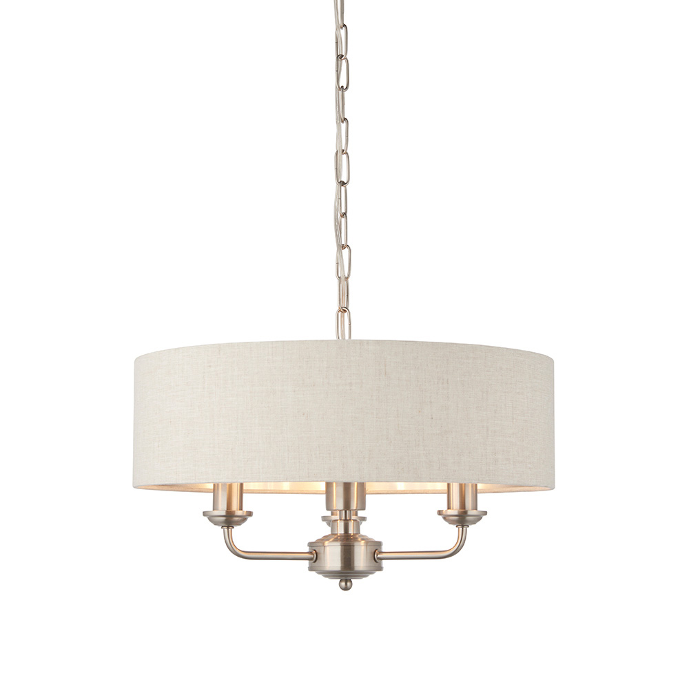 Hixson 3 Light Natural Fabric Pendant Ceiling Light In Chrome