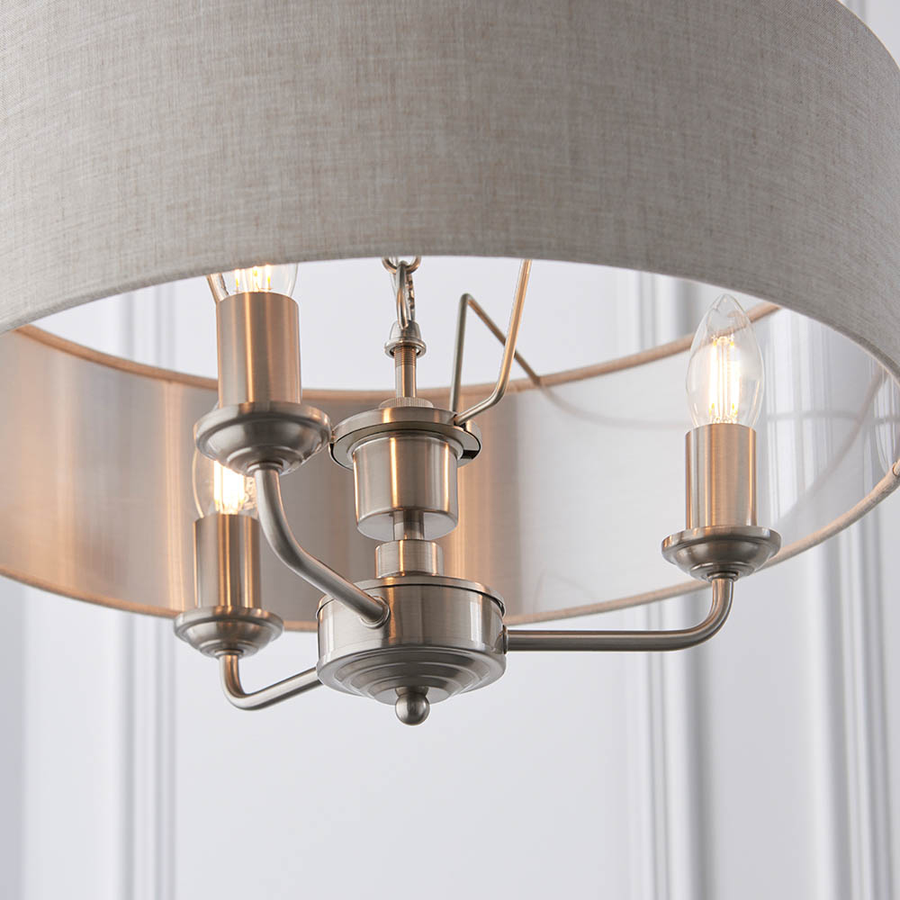 Hixson 3 Light Natural Fabric Pendant Ceiling Light In Chrome