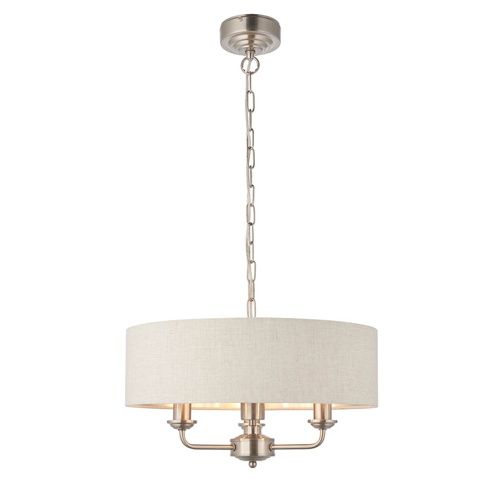 Hixson 3 Light Natural Fabric Pendant Ceiling Light In Chrome