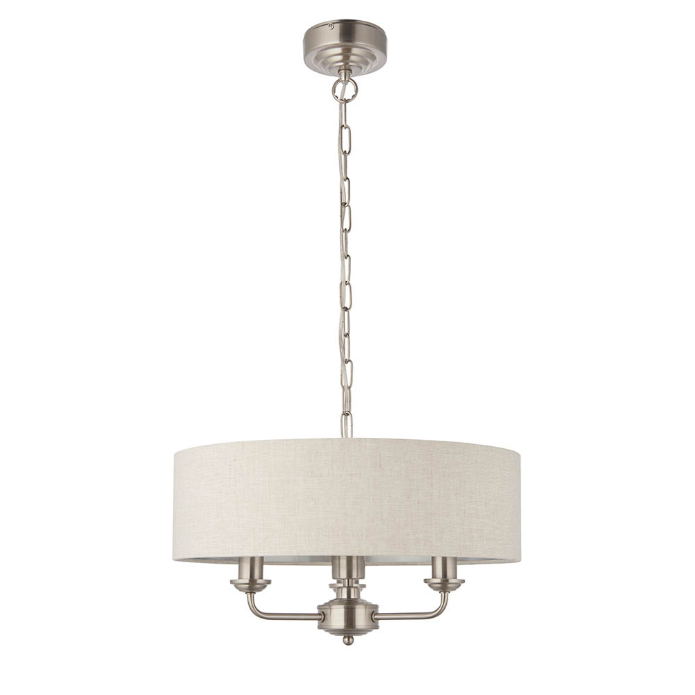 Hixson 3 Light Natural Fabric Pendant Ceiling Light In Chrome