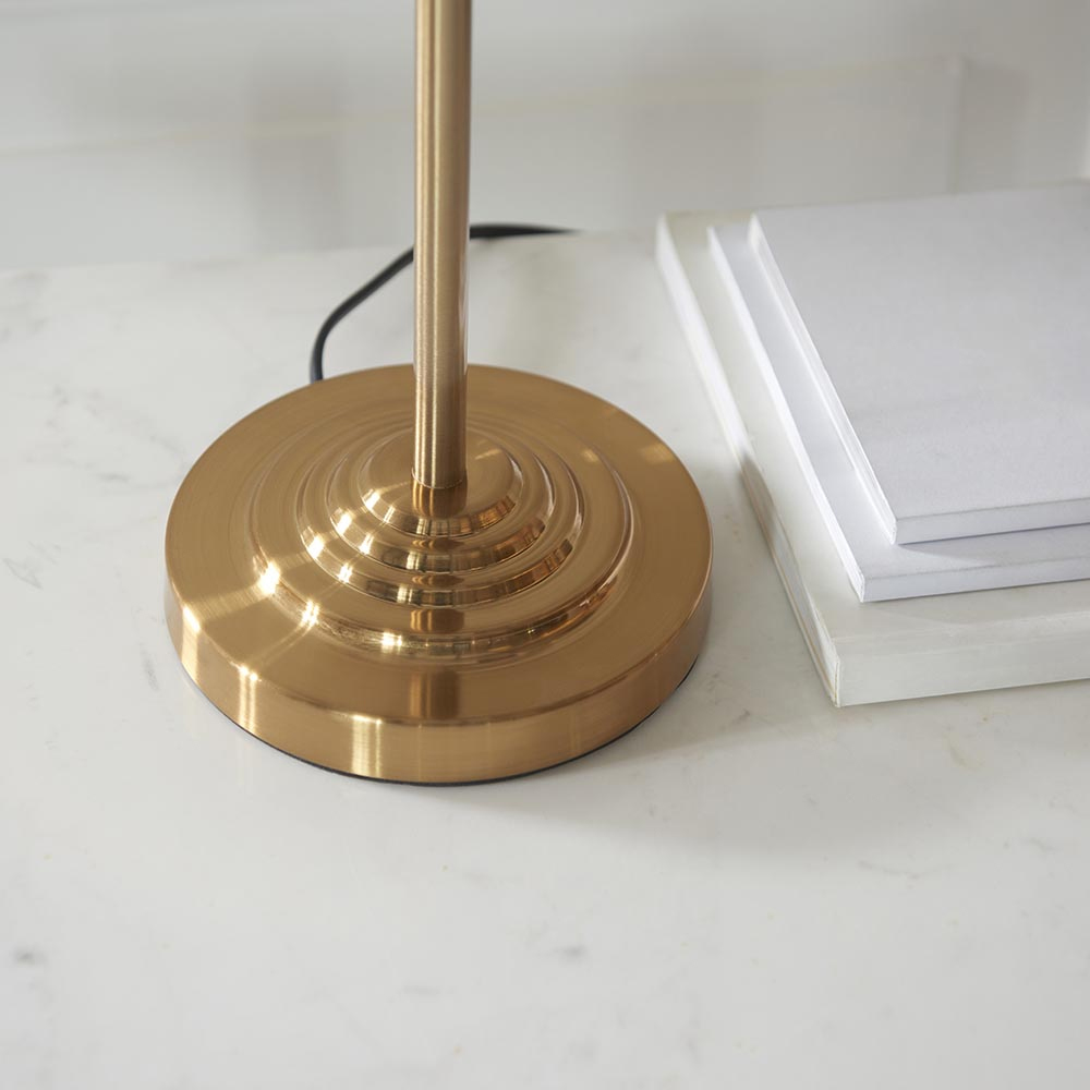 Hixson 3 Light Natural Fabric Table Lamp In Vintage Brass
