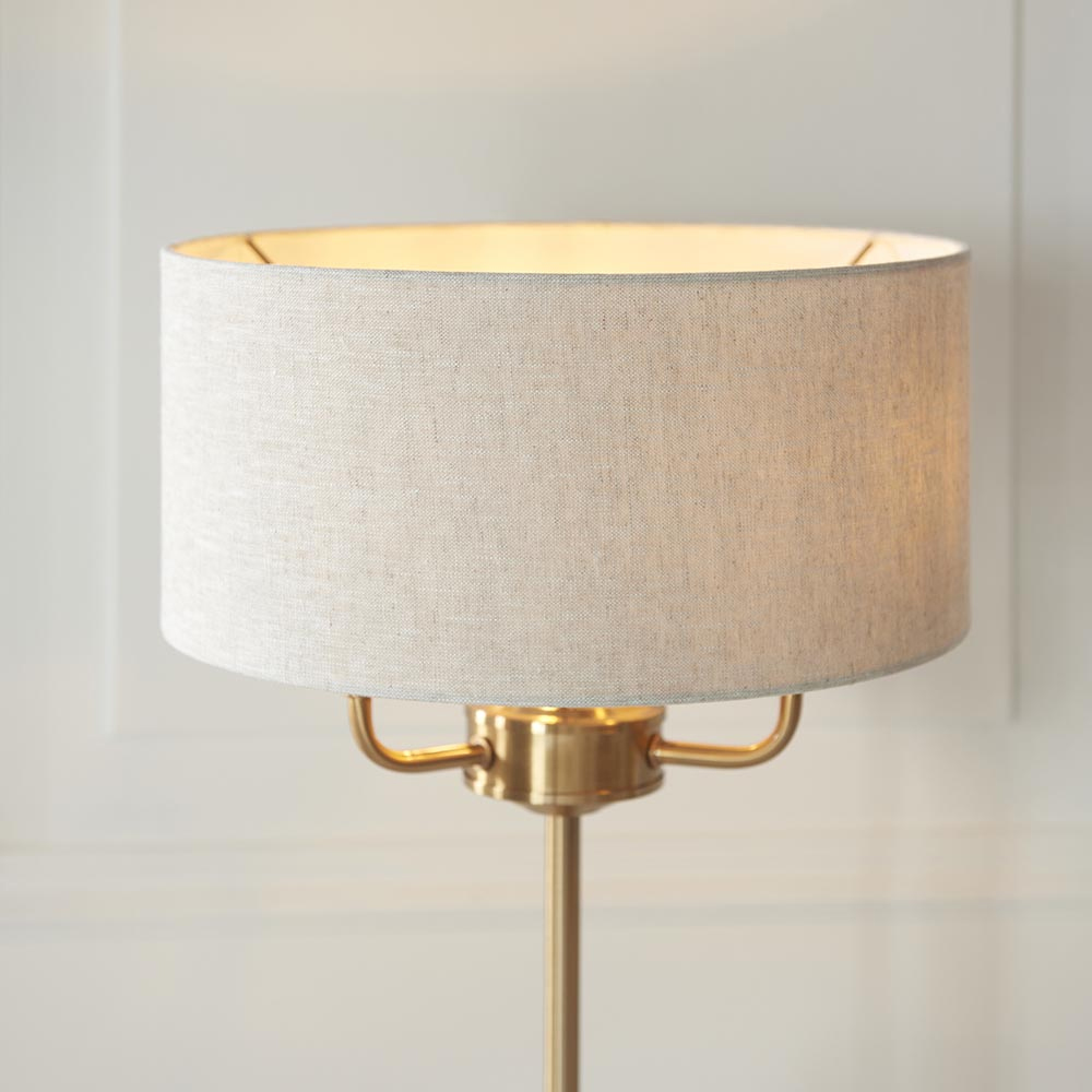 Hixson 3 Light Natural Fabric Table Lamp In Vintage Brass