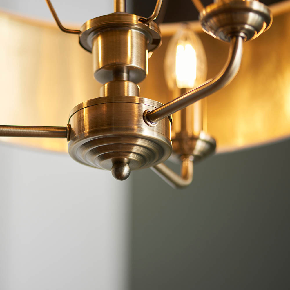 Hixson 3 Light White Fabric Pendant Ceiling Light In Brass