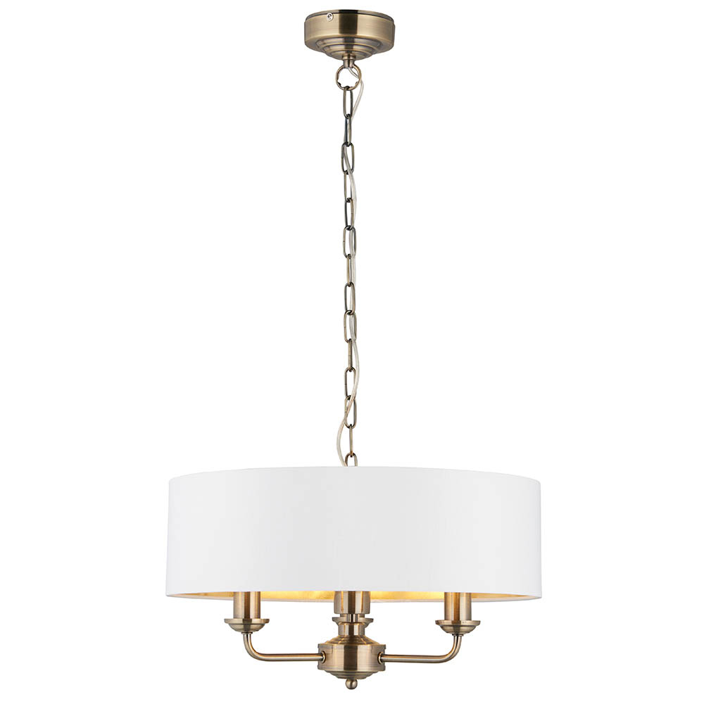 Hixson 3 Light White Fabric Pendant Ceiling Light In Brass