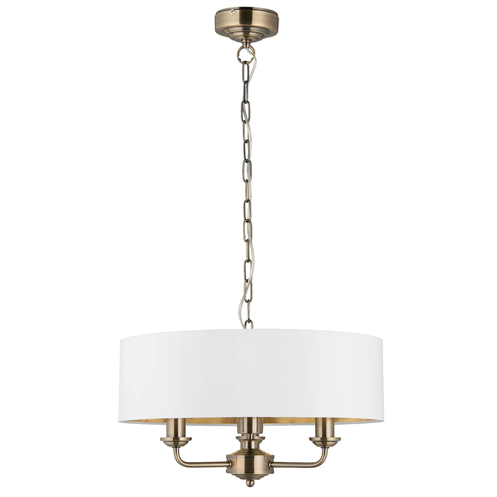 Hixson 3 Light White Fabric Pendant Ceiling Light In Brass