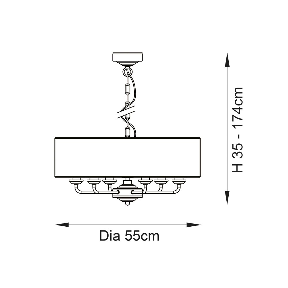 Hixson 6 Light White Fabric Pendant Ceiling Light In Brass