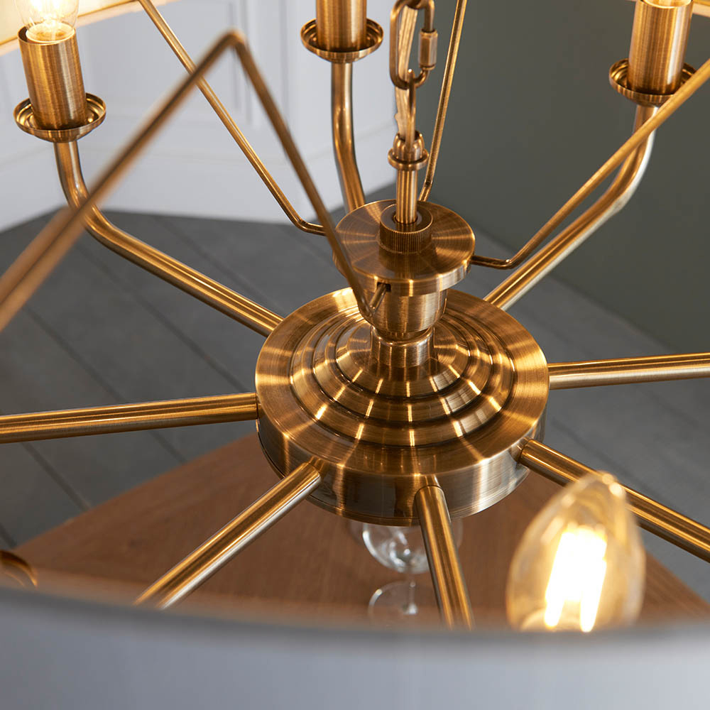 Hixson 8 Light White Fabric Pendant Ceiling Light In Brass