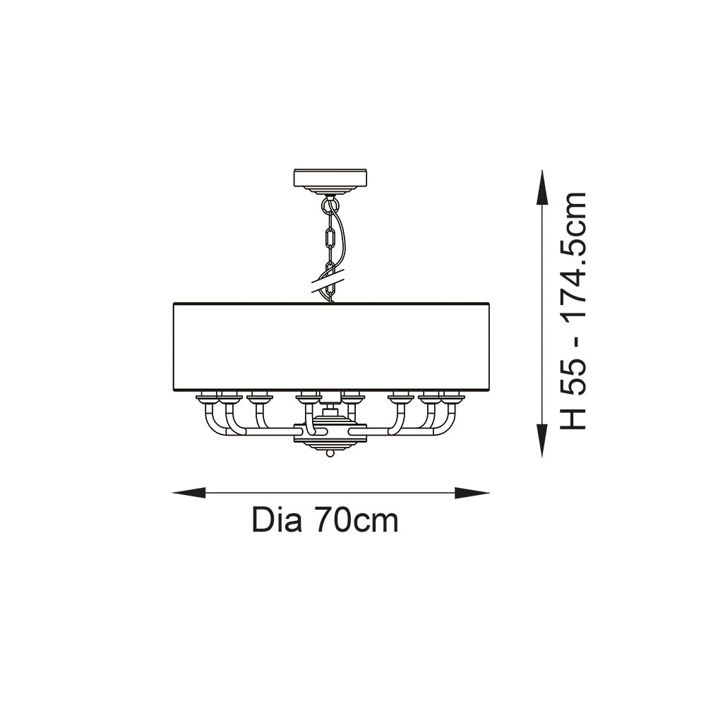Hixson 8 Light White Fabric Pendant Ceiling Light In Brass