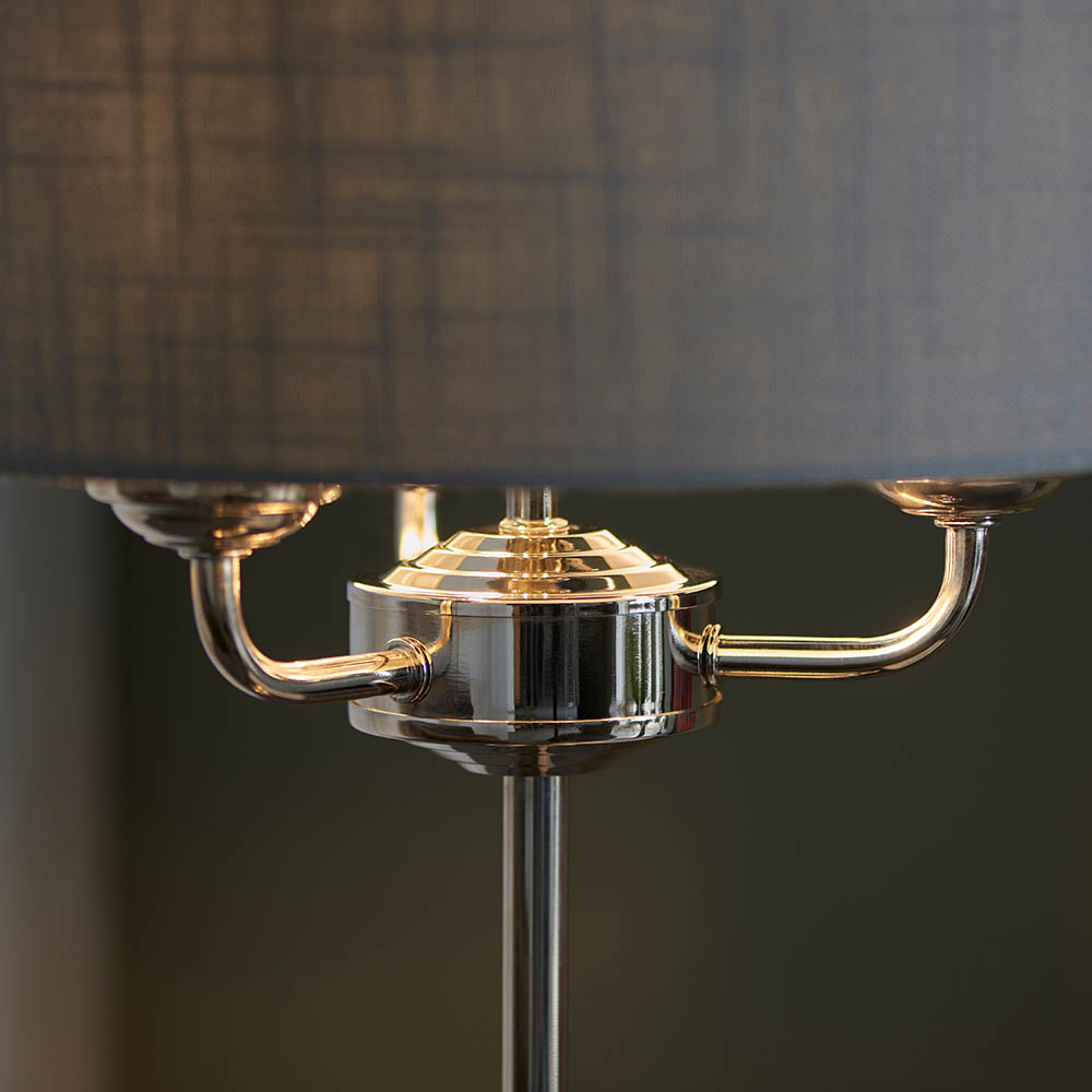 Hixson Charcoal Fabric Table Lamp With Bright Nickel Base