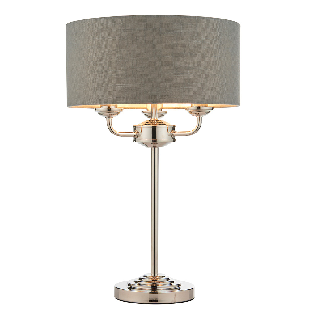 Hixson Charcoal Fabric Table Lamp With Bright Nickel Base