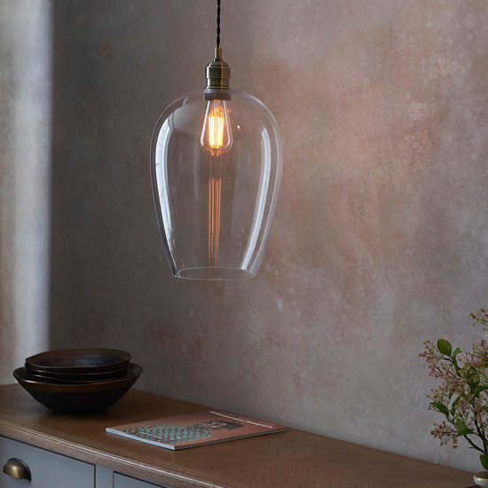 Hixson Large Clear Glass Ceiling Pendant Light In Antique Brass