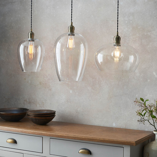 Hixson Large Clear Glass Ceiling Pendant Light In Antique Brass