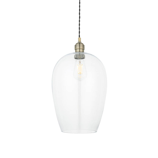Hixson Large Clear Glass Ceiling Pendant Light In Antique Brass