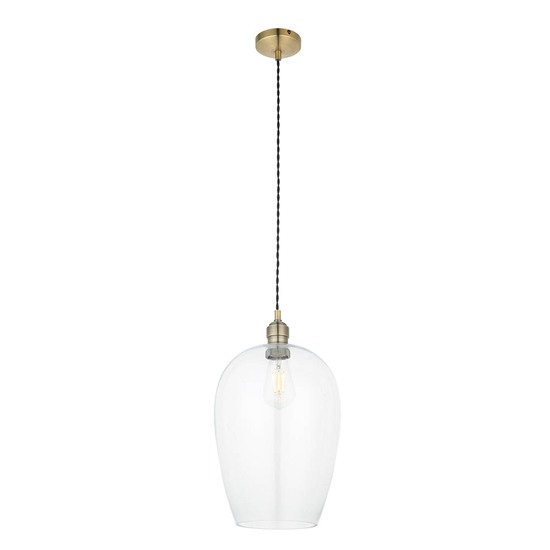 Hixson Large Clear Glass Ceiling Pendant Light In Antique Brass