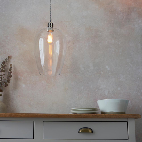 Hixson Large Clear Glass Ceiling Pendant Light In Bright Nickel