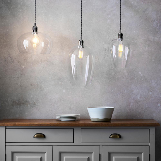 Hixson Large Clear Glass Ceiling Pendant Light In Bright Nickel