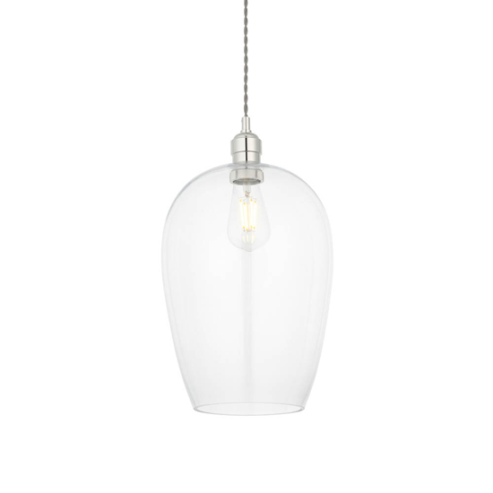 Hixson Large Clear Glass Ceiling Pendant Light In Bright Nickel
