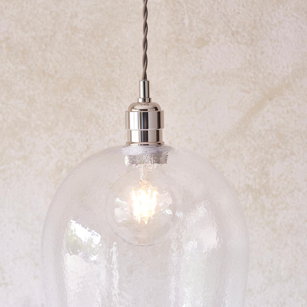 Hixson Large Hammered Glass Pendant Ceiling Light In Nickel