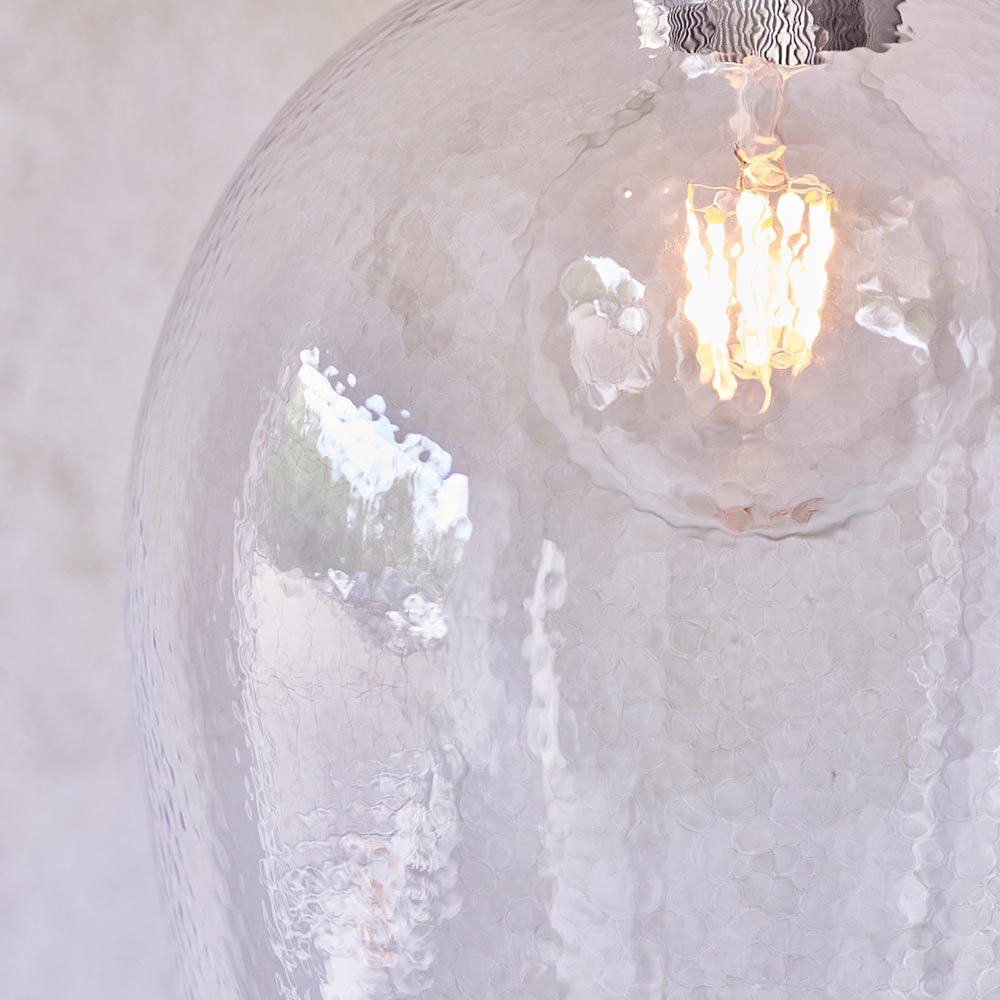 Hixson Large Hammered Glass Pendant Ceiling Light In Nickel
