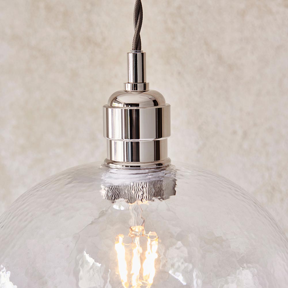 Hixson Large Hammered Glass Pendant Ceiling Light In Nickel