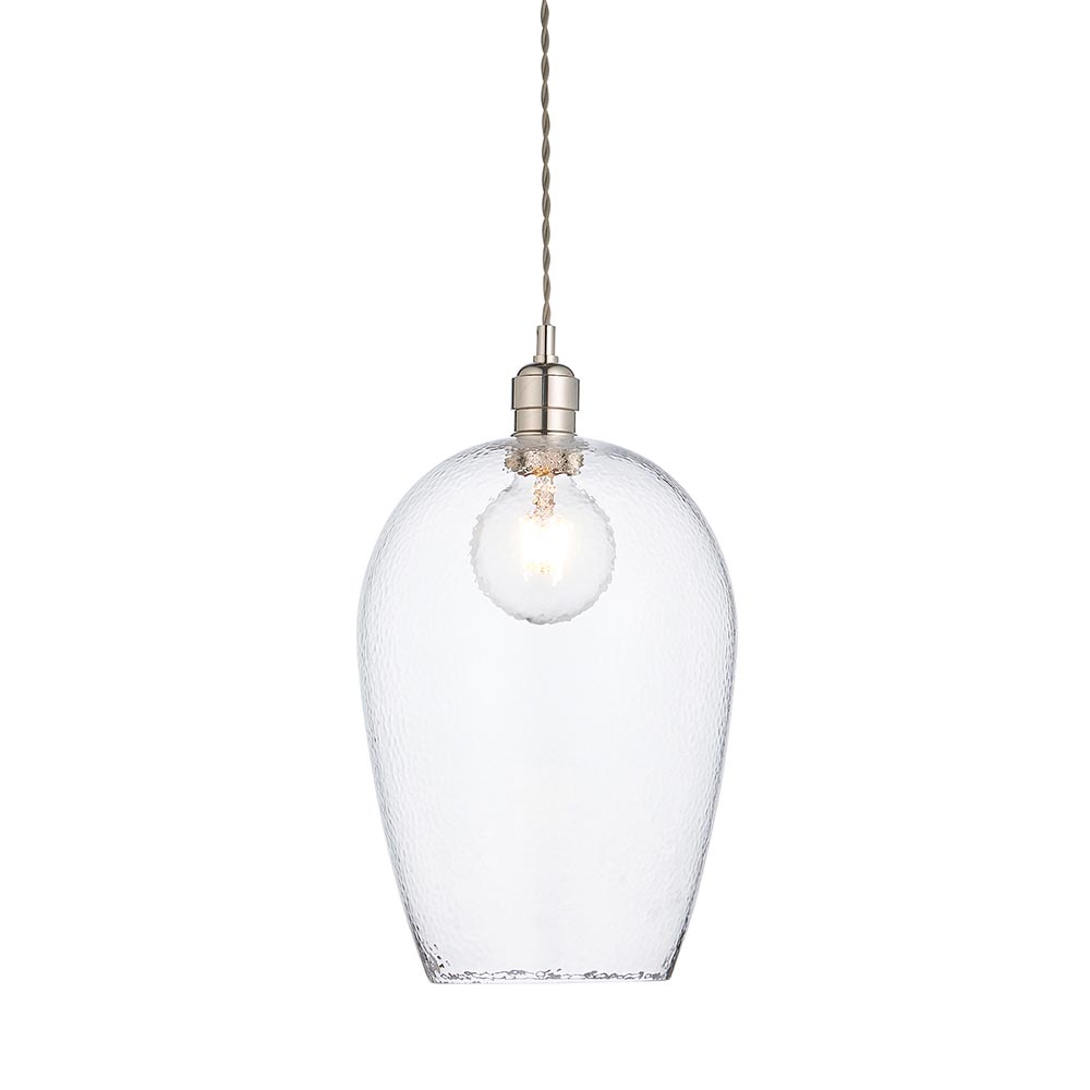 Hixson Large Hammered Glass Pendant Ceiling Light In Nickel