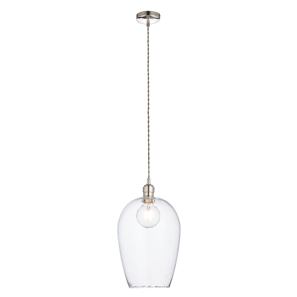 Hixson Large Hammered Glass Pendant Ceiling Light In Nickel