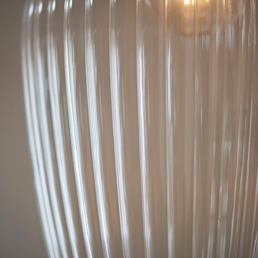Hixson Large Ribbed Glass Pendant Ceiling Light In Nickel