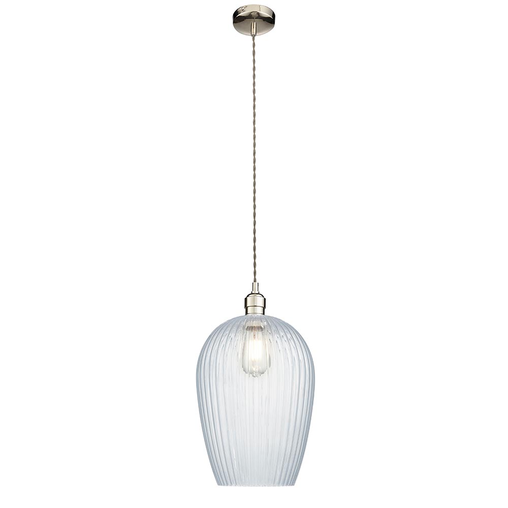 Hixson Large Ribbed Glass Pendant Ceiling Light In Nickel